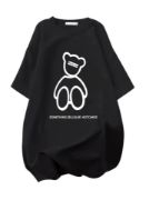 Baskılı Oversize Bisiklet Yaka T-shirt - Siyah resmi
